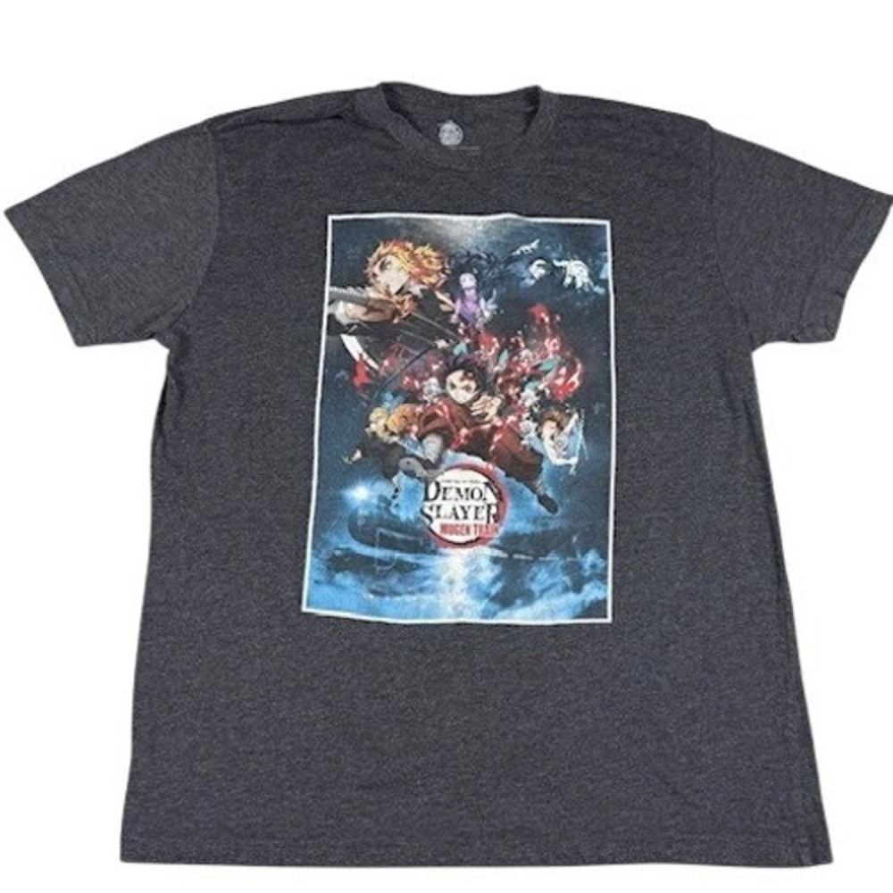 Demon Slayer T-Shirt Mens Large Mugen Train Movie Graphic Charcoal Gray Anime